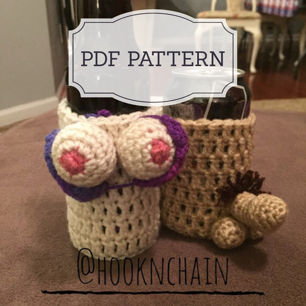 Crochet PDF pattern for Boob and penis bottle can holder sleeve crochet pattern set