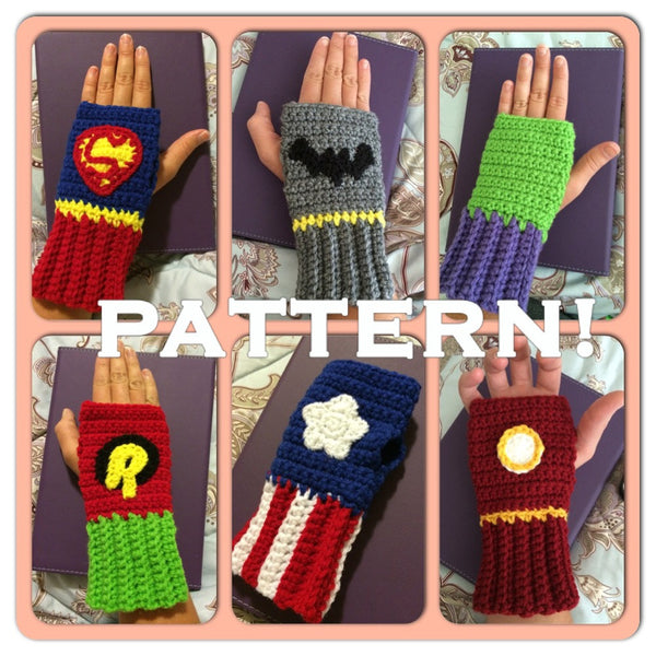 PDF CROCHET PATTERN: Superhero Fingerless Kids gloves