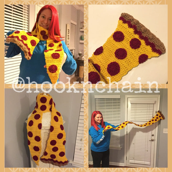 Crochet pepperoni pizza scarf, foodie scarf, etsys best gifts