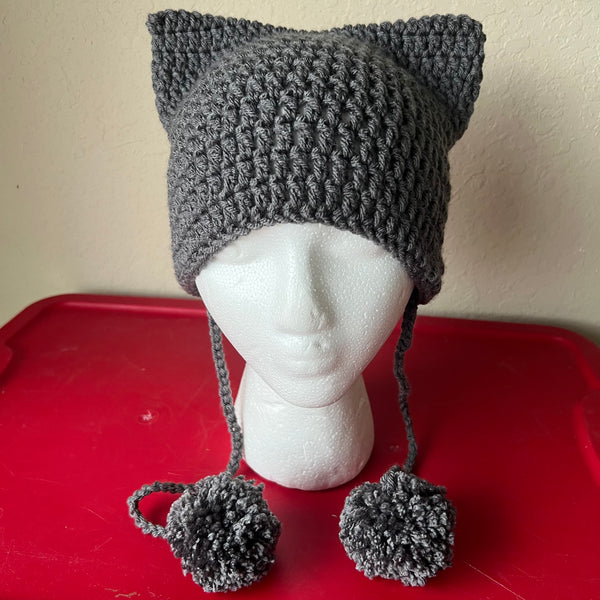 Cat Hat with Pom Tails